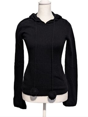 Juicy Couture Cashmere Hoodie Sweater Pom Pom Drawstrings Flare Sleeves Size S